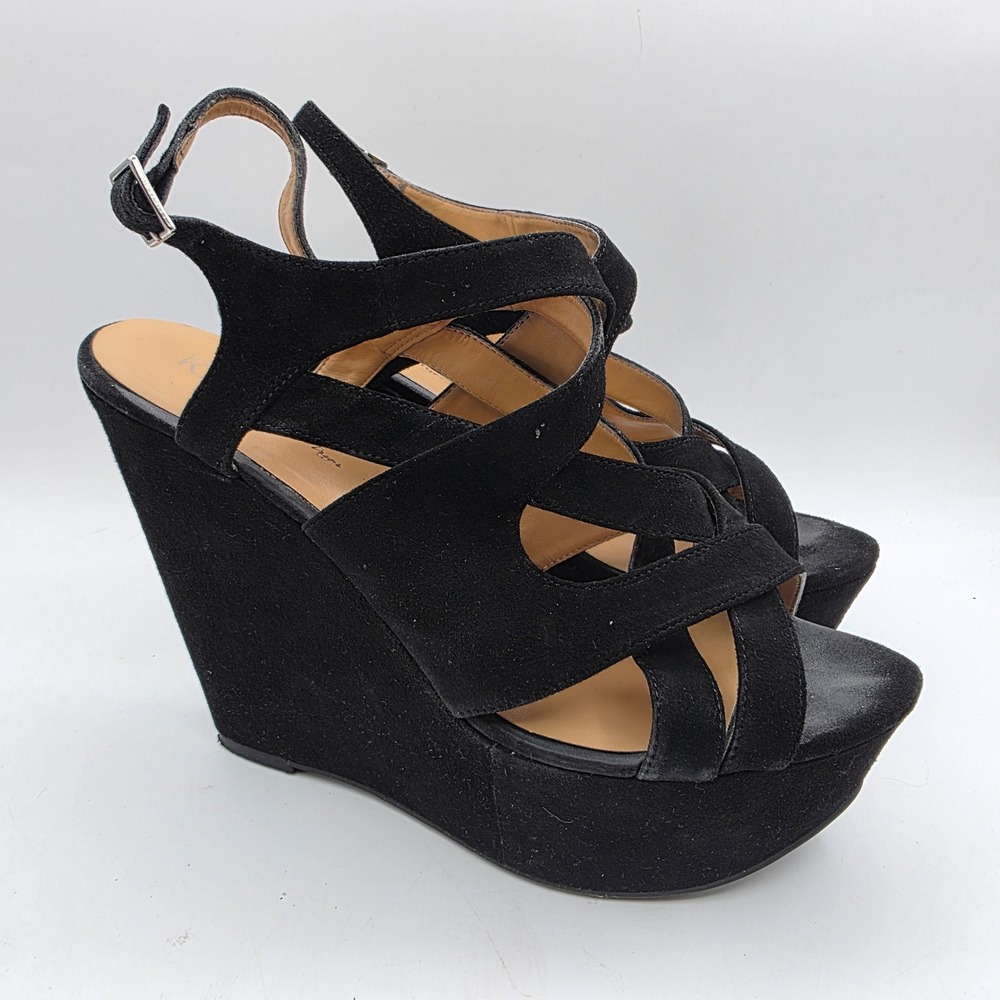 Kelsi Dagger Nelly Black Suede Strappy Platform Wedge Sandals Womens 10M
